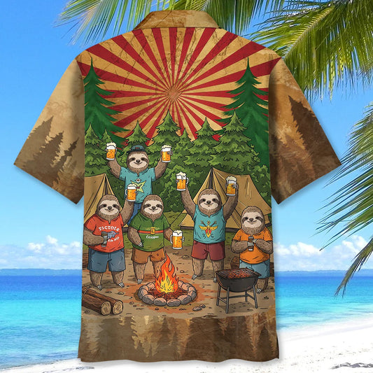 Unijames Funny Sloth Camping Drinking Team Hawaiian Shirt
