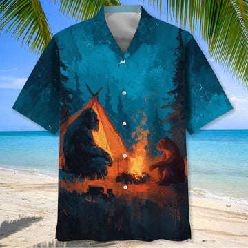 Unijames Camping Night With Bigfoot and Bear Hawaiian Shirt