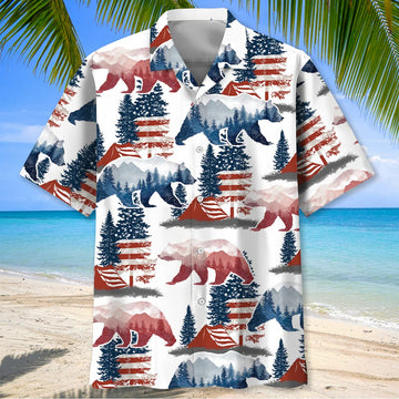 Unijames Bear Camping USA Vintage Hawaiian Shirt