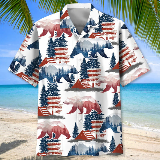 Unijames Bear Camping USA Vintage Hawaiian Shirt