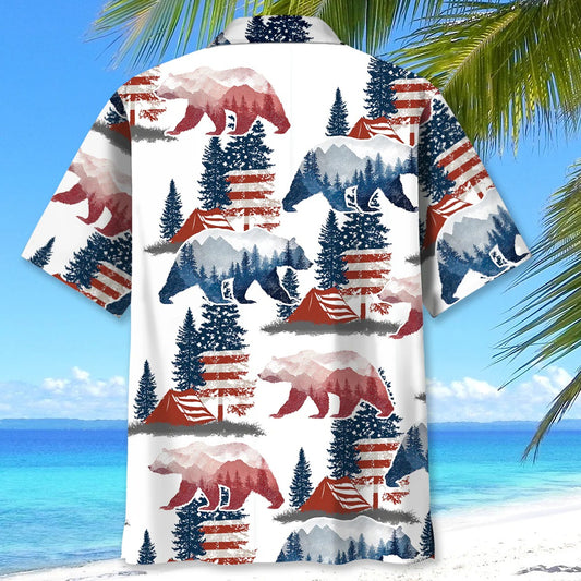 Unijames Bear Camping USA Vintage Hawaiian Shirt