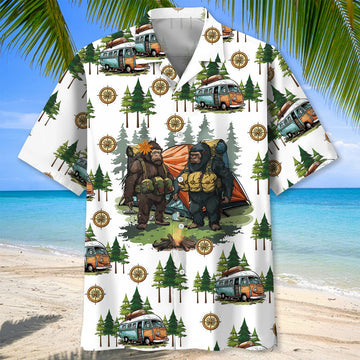 Unijames Camping Bigfoot Husband and Wife Hawaiian Shirt