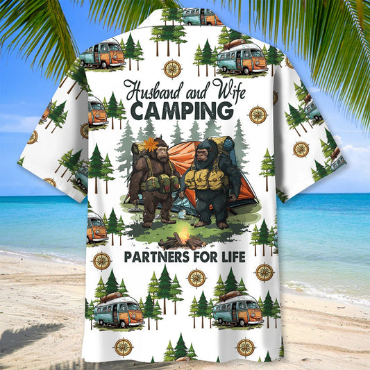 Unijames Camping Bigfoot Husband and Wife Hawaiian Shirt