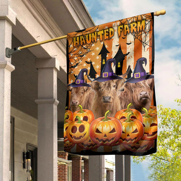 Uni Highland Cattle Haunted Farm Halloween Flag