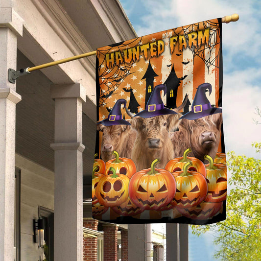 Uni Highland Cattle Haunted Farm Halloween Flag
