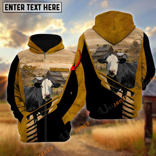 Uni Lucky Black Baldy On Farm Personalized Name Hoodie