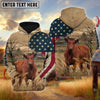 Uni Red Angus US Flag Customized Name 3D Hoodie
