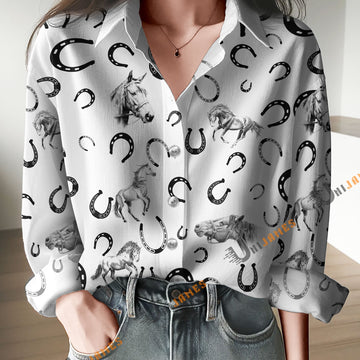 Unique Horse Pattern Print Casual Long Sleeve Comfortable Shirt