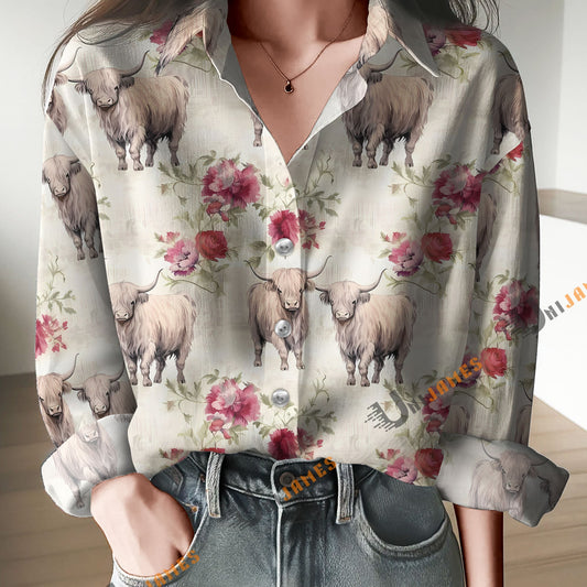 Unique Highland Cows Print Casual Long Sleeve Comfortable Shirt