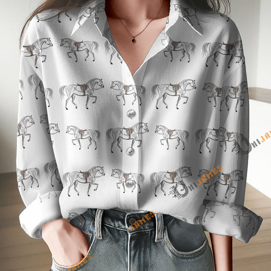 Unique Horse With Saddle and Bridle Print Casual Long Sleeve Comfortable Shirt