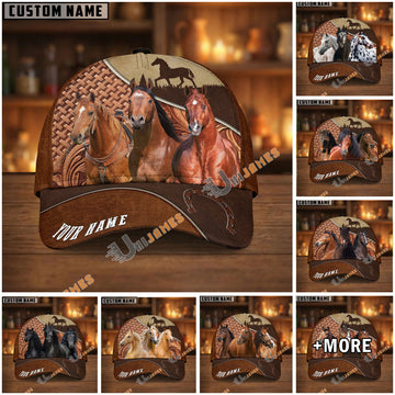 Unijames Personalized Horse Dark Brown Carving Leather Style Cap (9 Breeds)