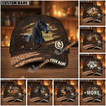 Unijames Personalized Horse Horseshoe Pattern Dark Brown Leather Style Cap (9 Breeds)