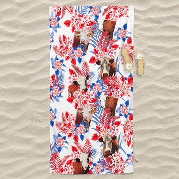 Hereford Cattle Hawaiian Inspiration Beach Towel