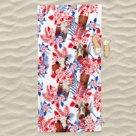 Hereford Cattle Hawaiian Inspiration Beach Towel