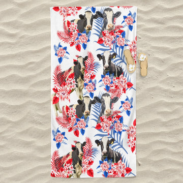 Holstein Cattle Hawaiian Inspiration Beach Towel
