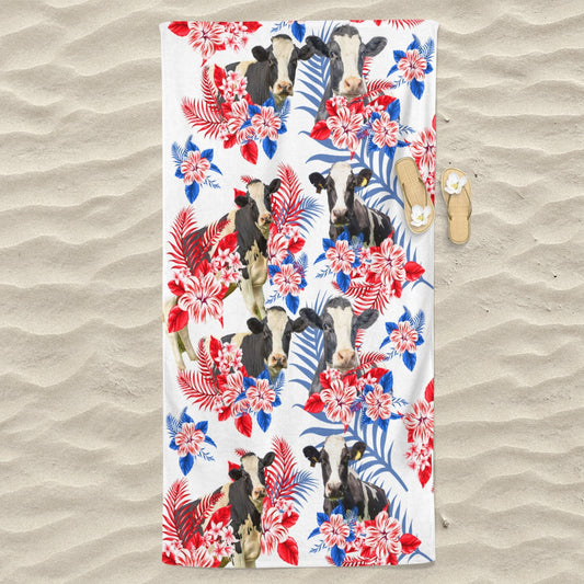 Holstein Cattle Hawaiian Inspiration Beach Towel