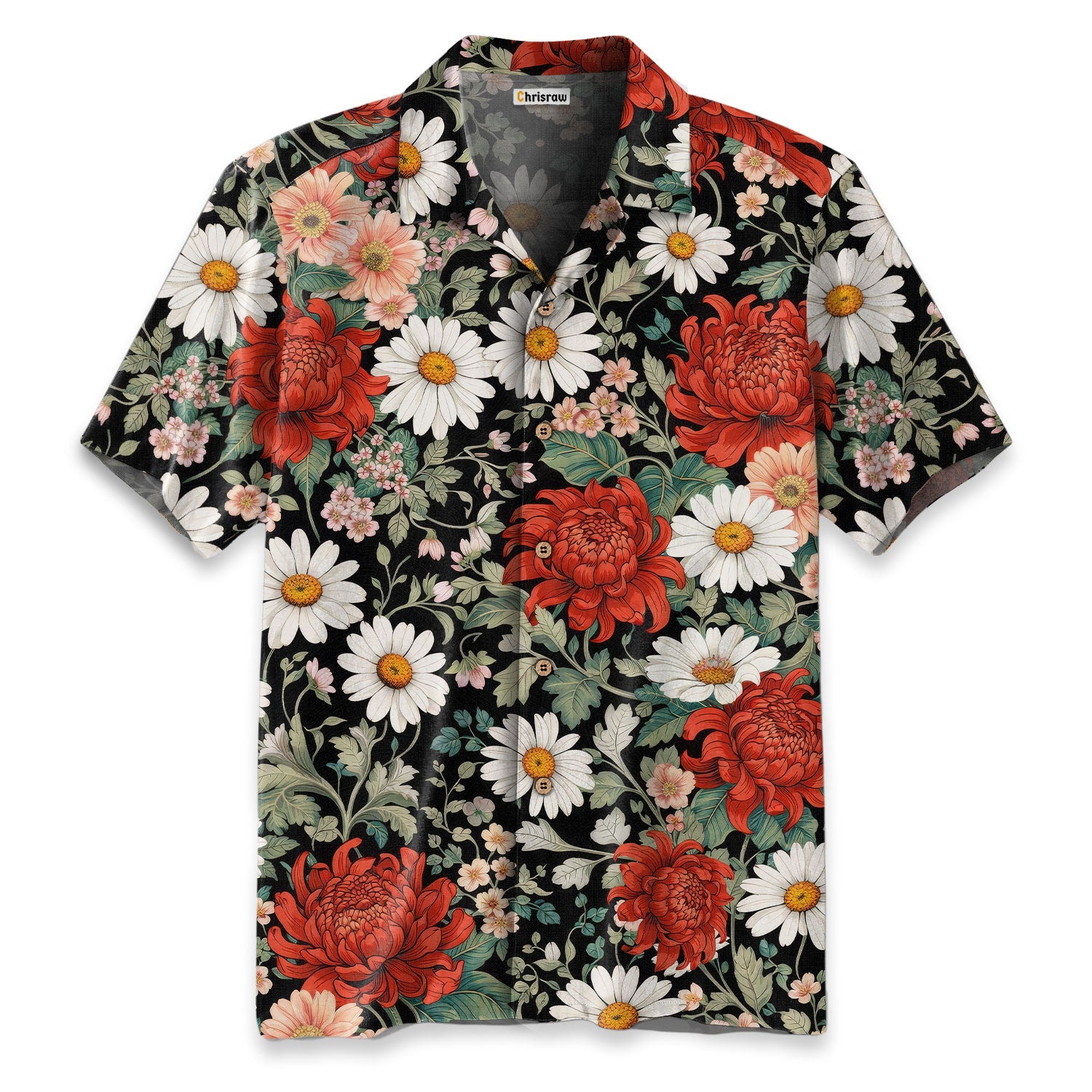 Crimson Daisy Hawaiian Shirt
