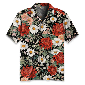 Crimson Daisy Hawaiian Shirt