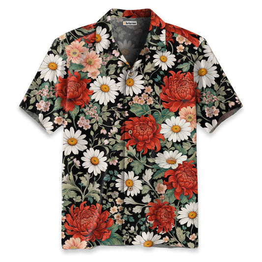 Crimson Daisy Hawaiian Shirt