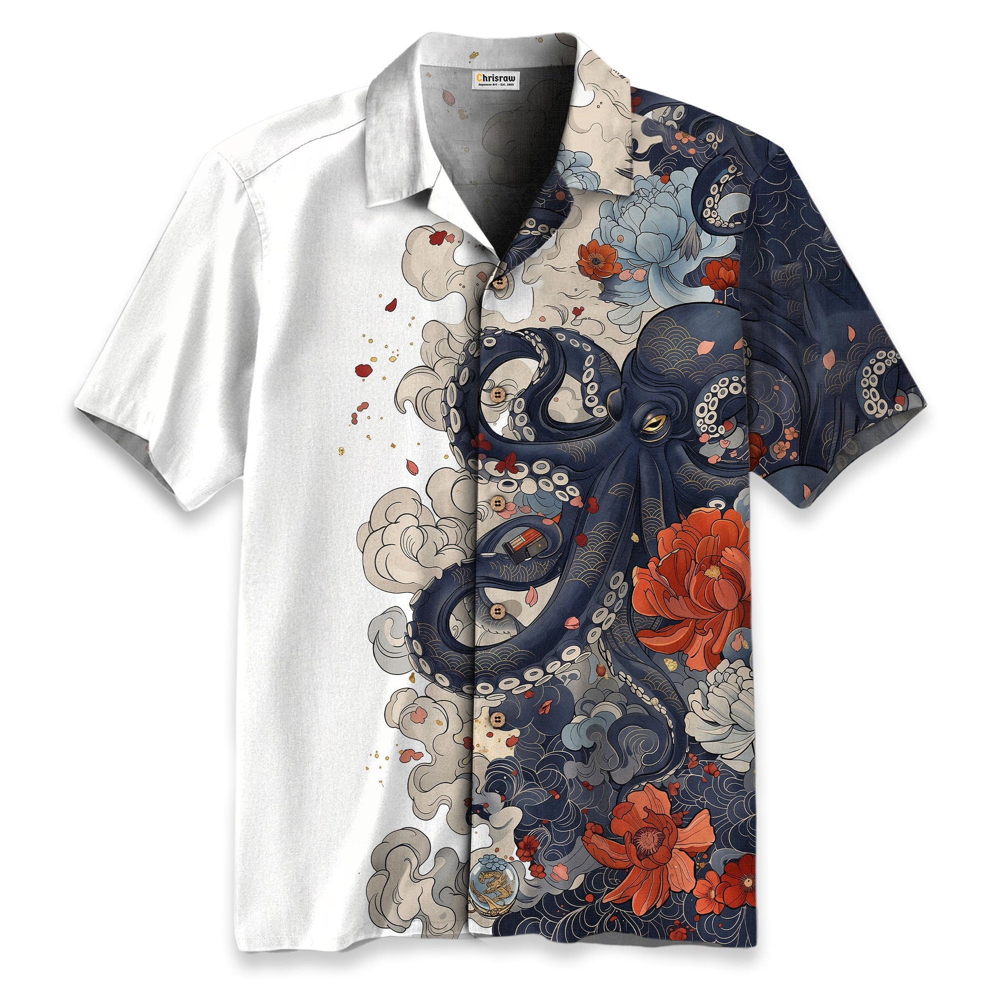 Octopus with Flowers and Clouds Hawaiian Shirt