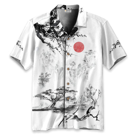 Misty Mountain Landscape Ink Hawaiian Shirt