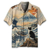 Cat Looking At The Great Wave Hawaiian Shirt