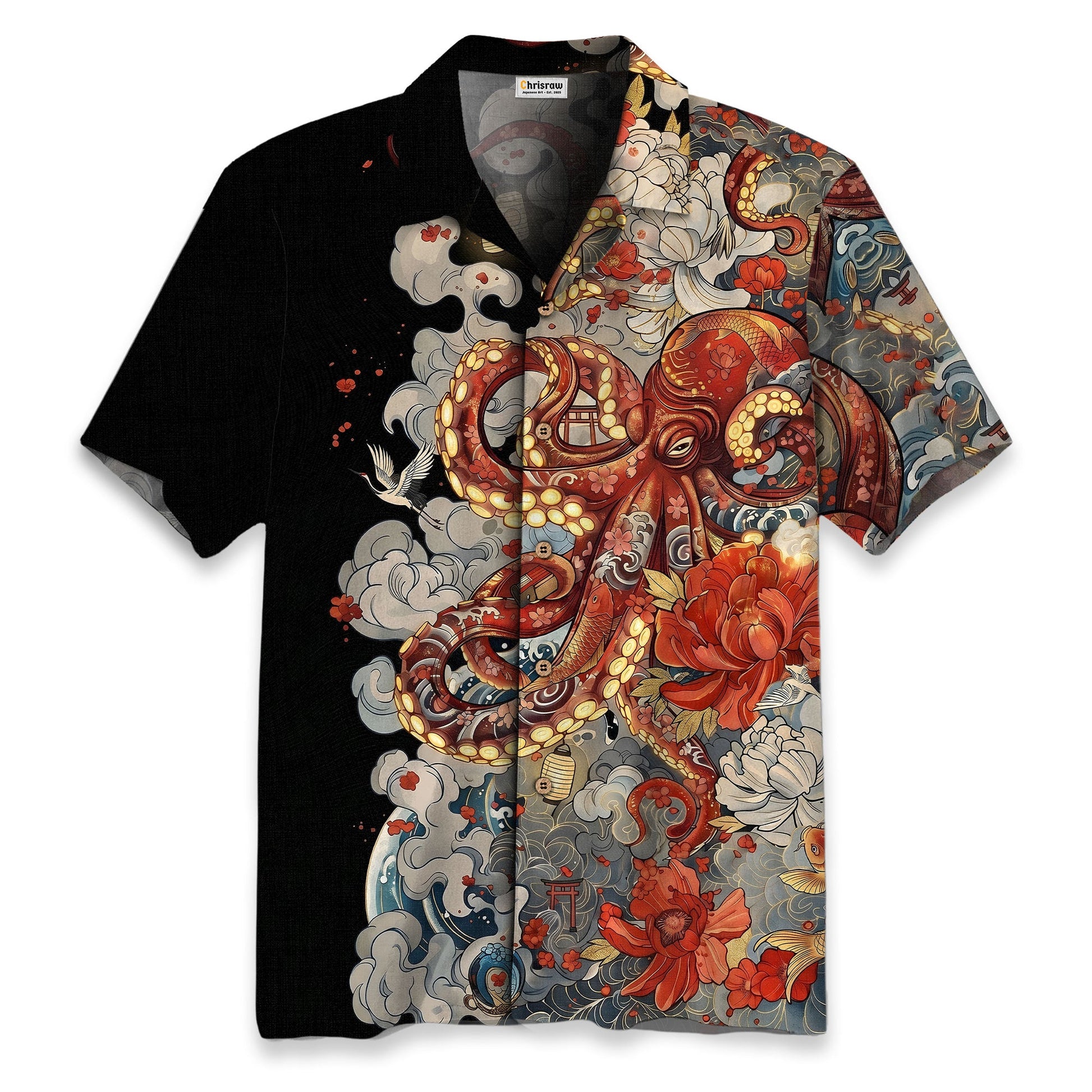 Octopus with Flowers and Clouds Hawaiian Shirt