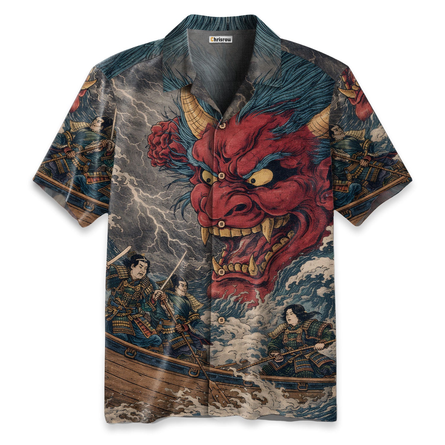Demon And Samurai At Sea Hawaiian Shirt