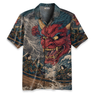 Demon And Samurai At Sea Hawaiian Shirt