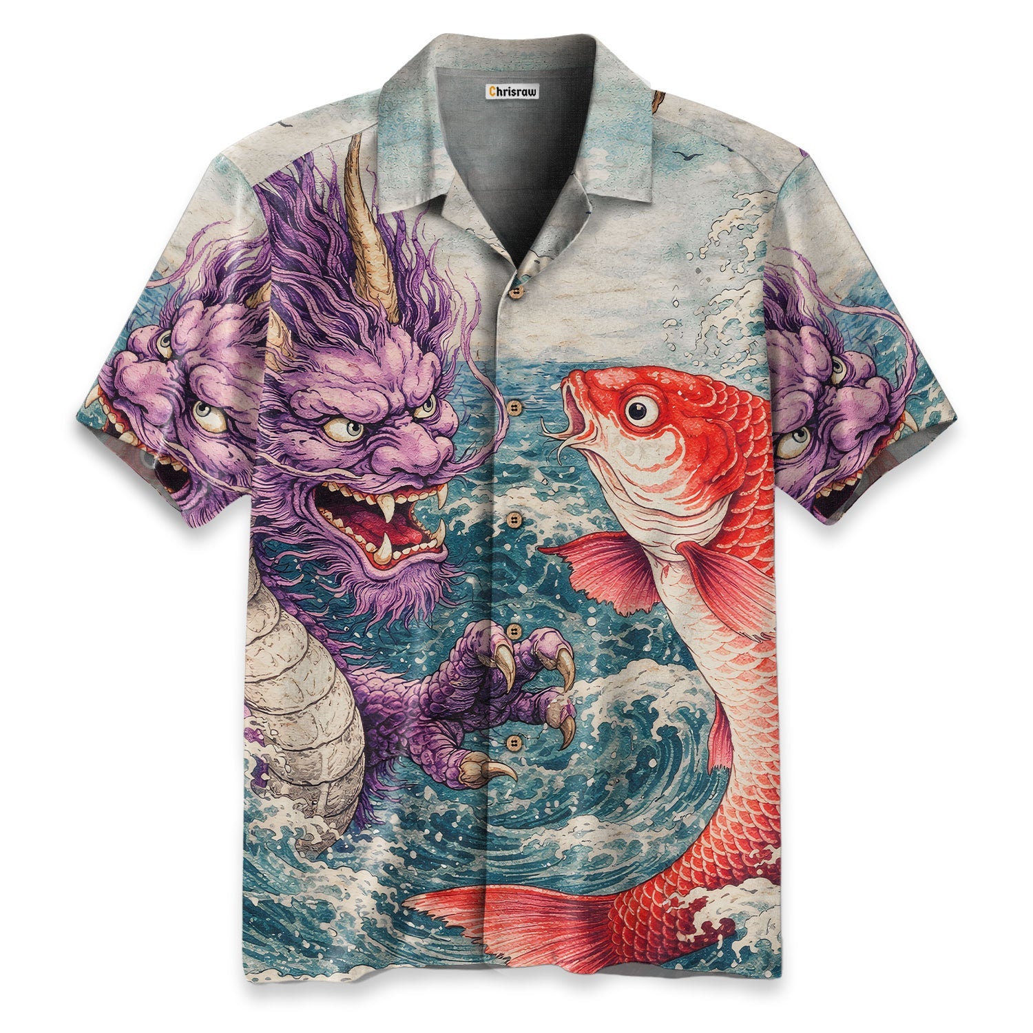 Dragon And Koi In The Wavesi Hawaiian Shirt