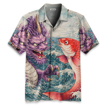 Dragon And Koi In The Wavesi Hawaiian Shirt