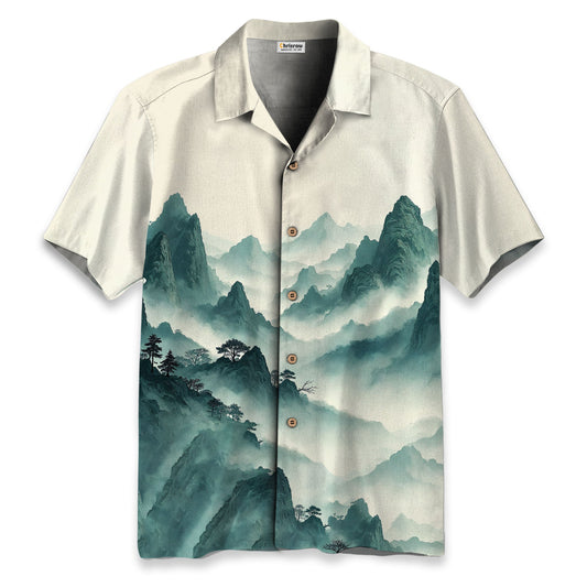Misty Mountain Landscape Ink Hawaiian Shirt