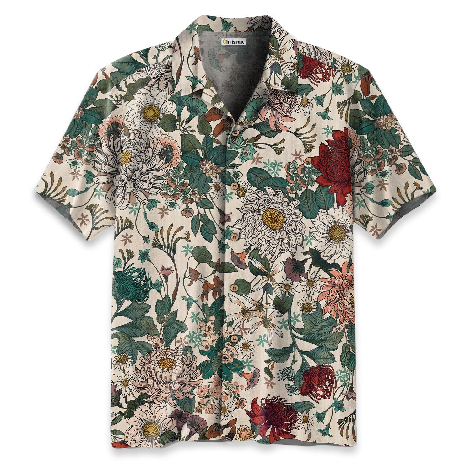 Crimson Daisy Hawaiian Shirt