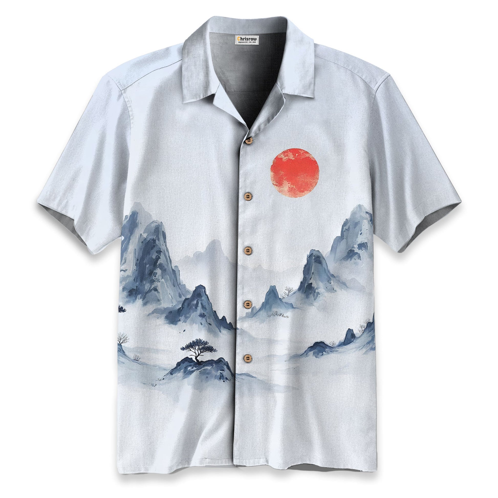 Misty Mountain Landscape Ink Hawaiian Shirt