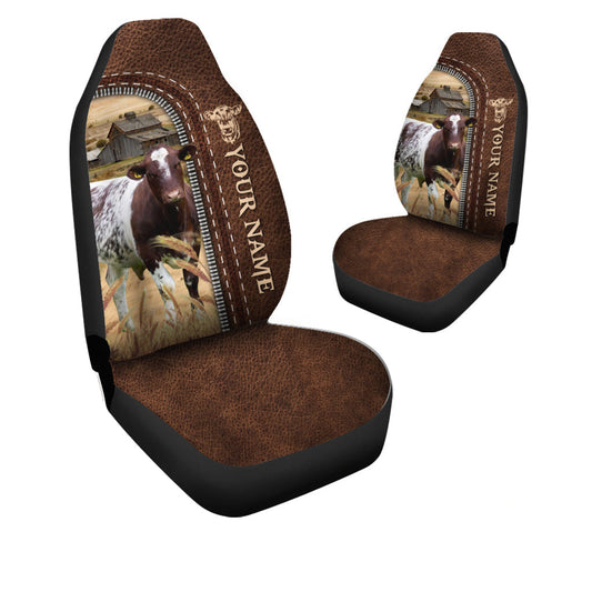 Uni Shorthorn Personalized Name Leather Pattern Car Seat Covers Universal Fit (2Pcs)