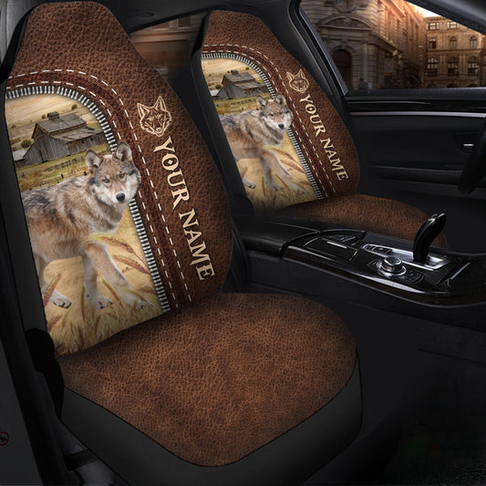 Uni Coyotes Personalized Name Leather Pattern Car Seat Covers Universal Fit (2Pcs)