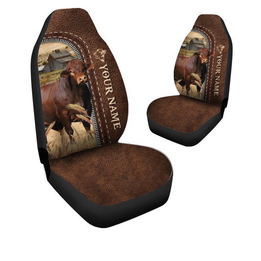Uni Beefmaster Personalized Name Leather Pattern Car Seat Covers Universal Fit (2Pcs)