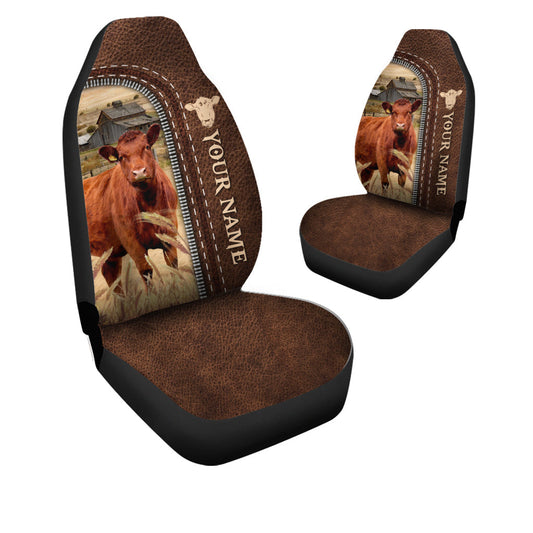 Uni Red Angus Personalized Name Leather Pattern Car Seat Covers Universal Fit (2Pcs)