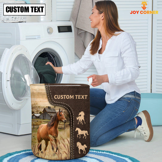 Uni Horse Custom Name Leather Pattern Laundry Basket