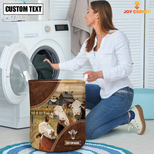 Uni Hereford Cow Custom Name Laundry Basket