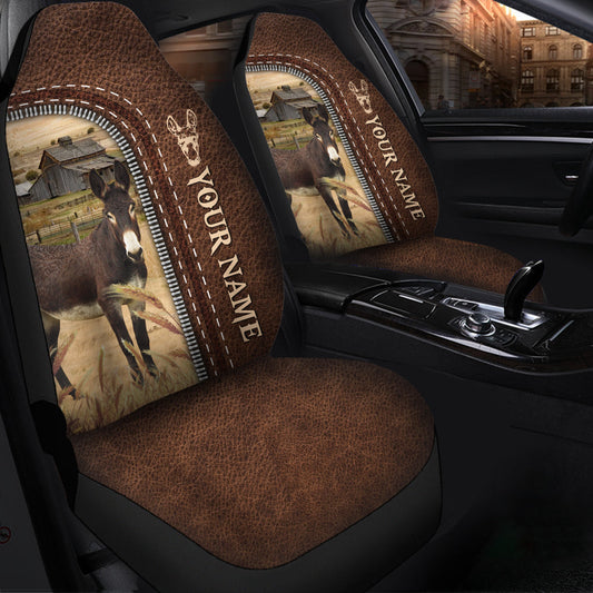 Uni Mule Personalized Name Leather Pattern Car Seat Covers Universal Fit (2Pcs)