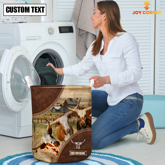 Uni Texas Longhorn Cow Custom Name Laundry Basket