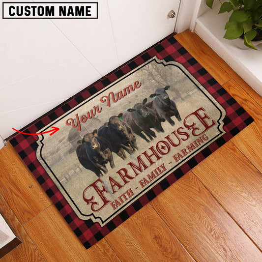 Uni Black Angus Faith Family Farming Custom Name Doormat