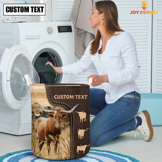 Uni Texas Longhorn Custom Name Leather Pattern Laundry Basket