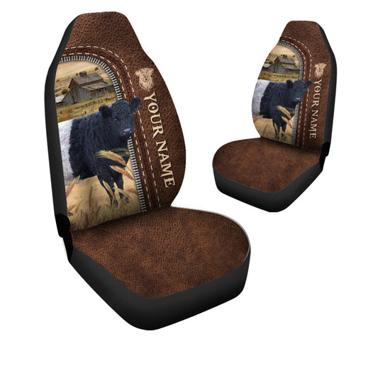 Uni Belted Galloway Personalized Name Leather Pattern Car Seat Covers Universal Fit (2Pcs)