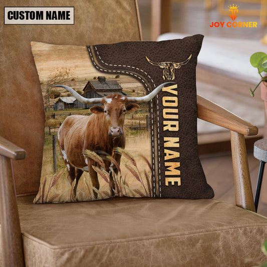 Uni Texas Longhorn Custom Name Leather Pattern Pillow Case