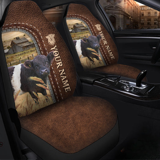 Uni Belted Galloway Personalized Name Leather Pattern Car Seat Covers Universal Fit (2Pcs)