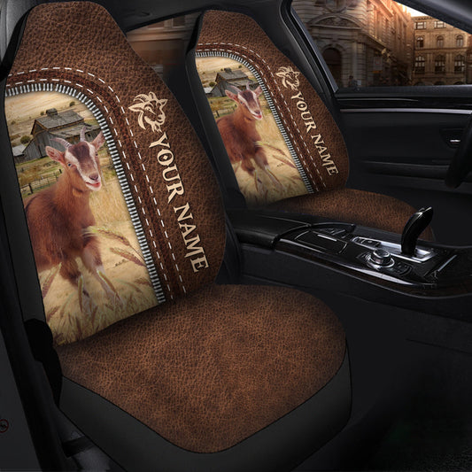 Uni Goat Personalized Name Leather Pattern Car Seat Covers Universal Fit (2Pcs)