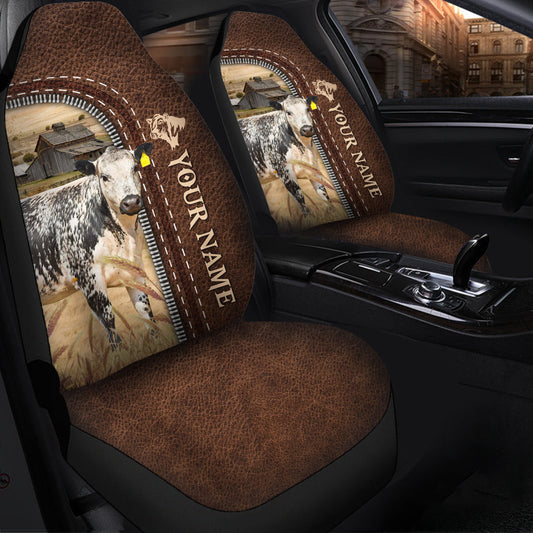 Uni Speckled Park Personalized Name Leather Pattern Car Seat Covers Universal Fit (2Pcs)