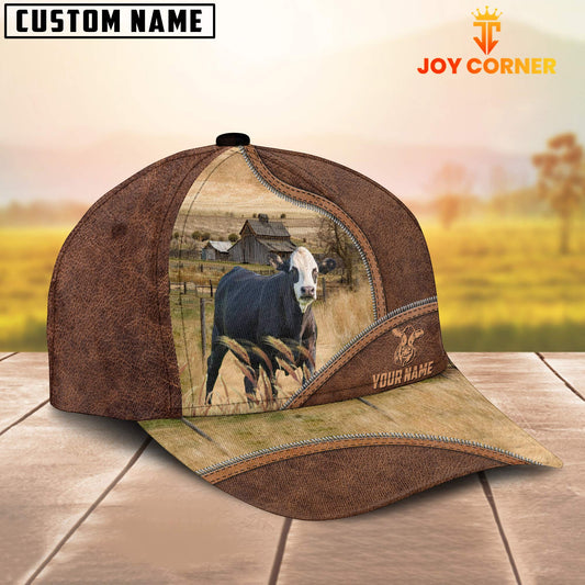 Uni Black Baldy Zipper Leather Pattern Customized Name Cap